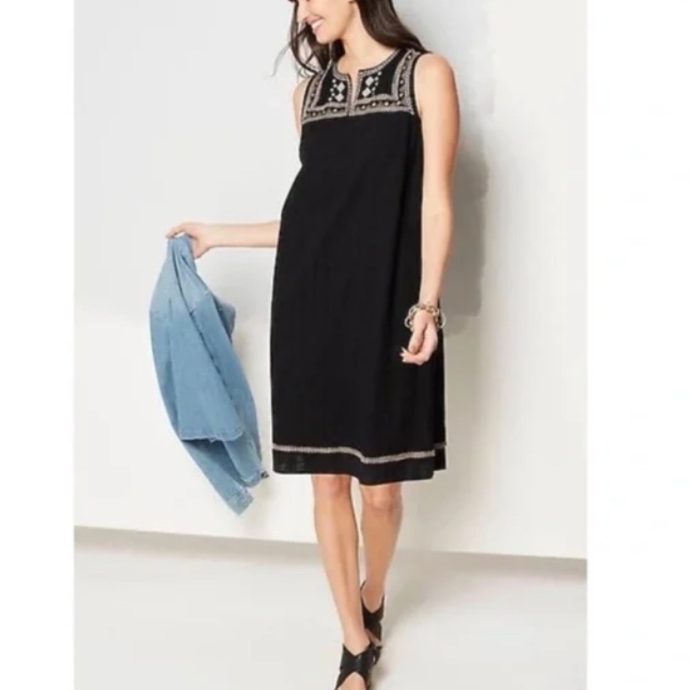 J. Jill Textured Embroidered Cotton Dress – Size Large – Black – EUC